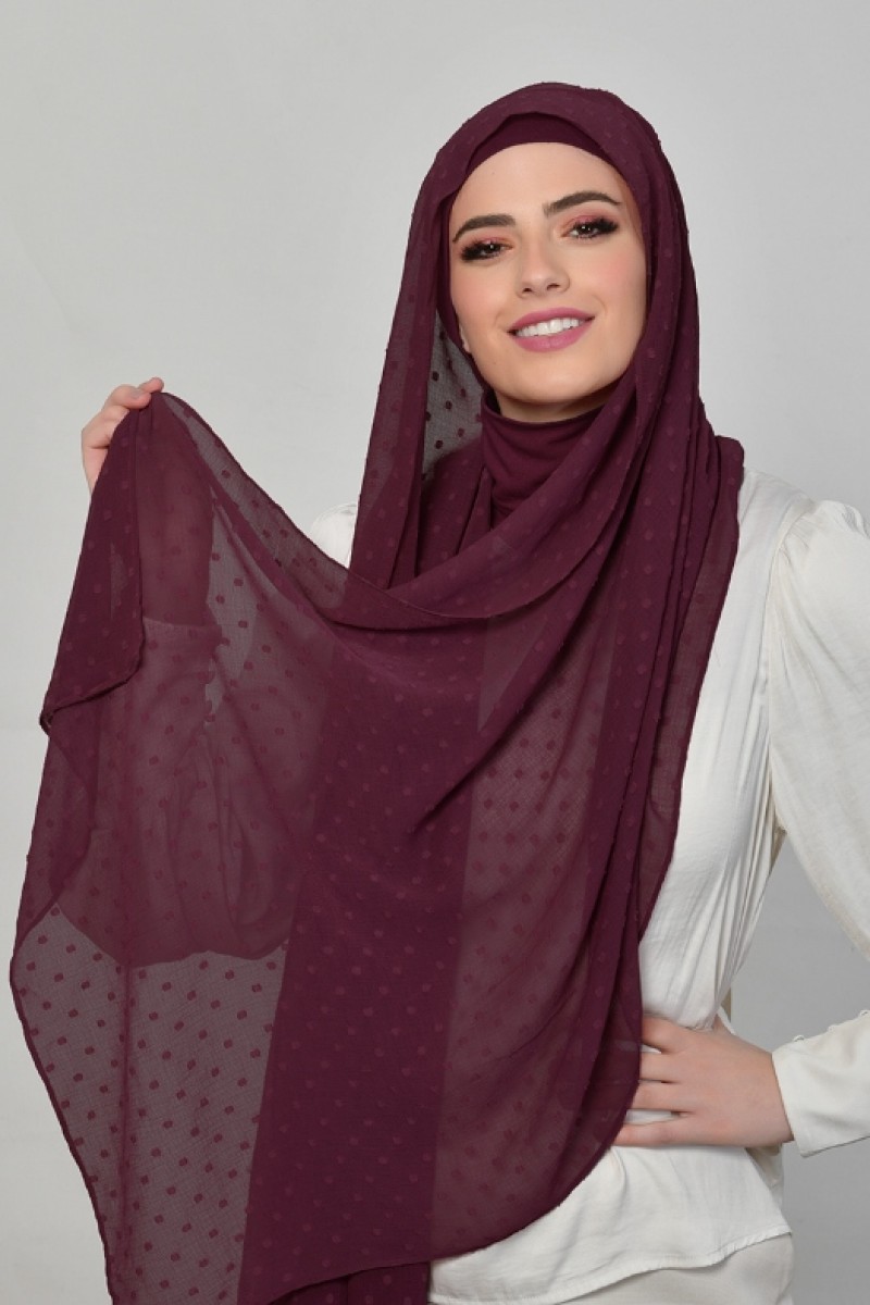 Prune - Plain Mosaic Butti Chiffon