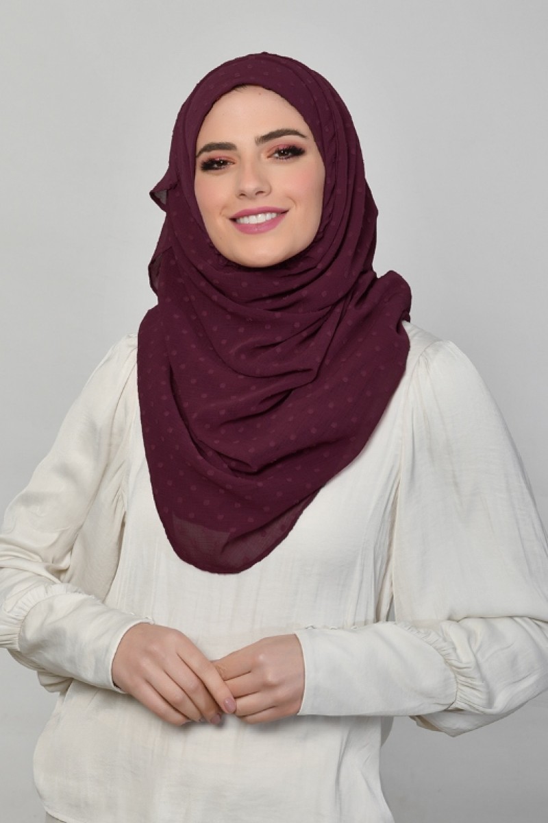 Prune - Plain Mosaic Butti Chiffon