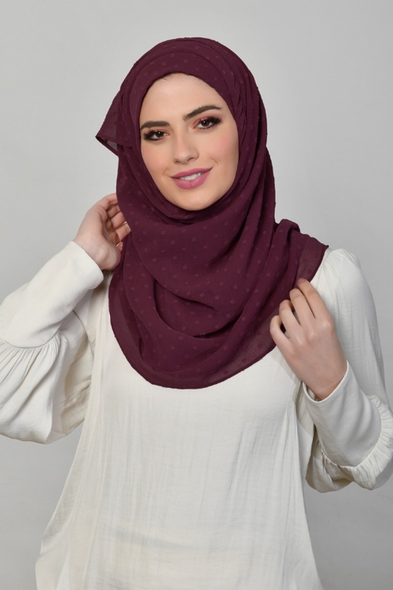 Prune - Plain Mosaic Butti Chiffon