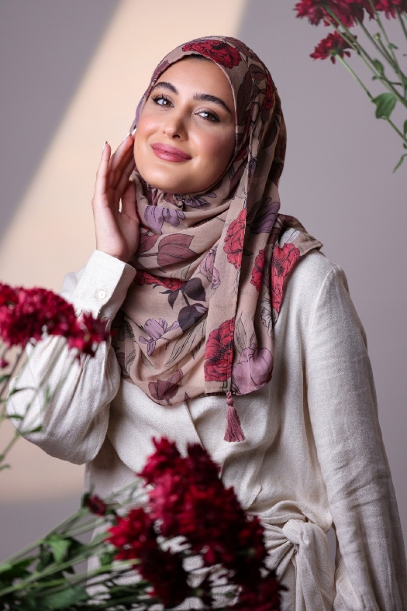 Red Peony - Printed Plus Crinkled Chiffon