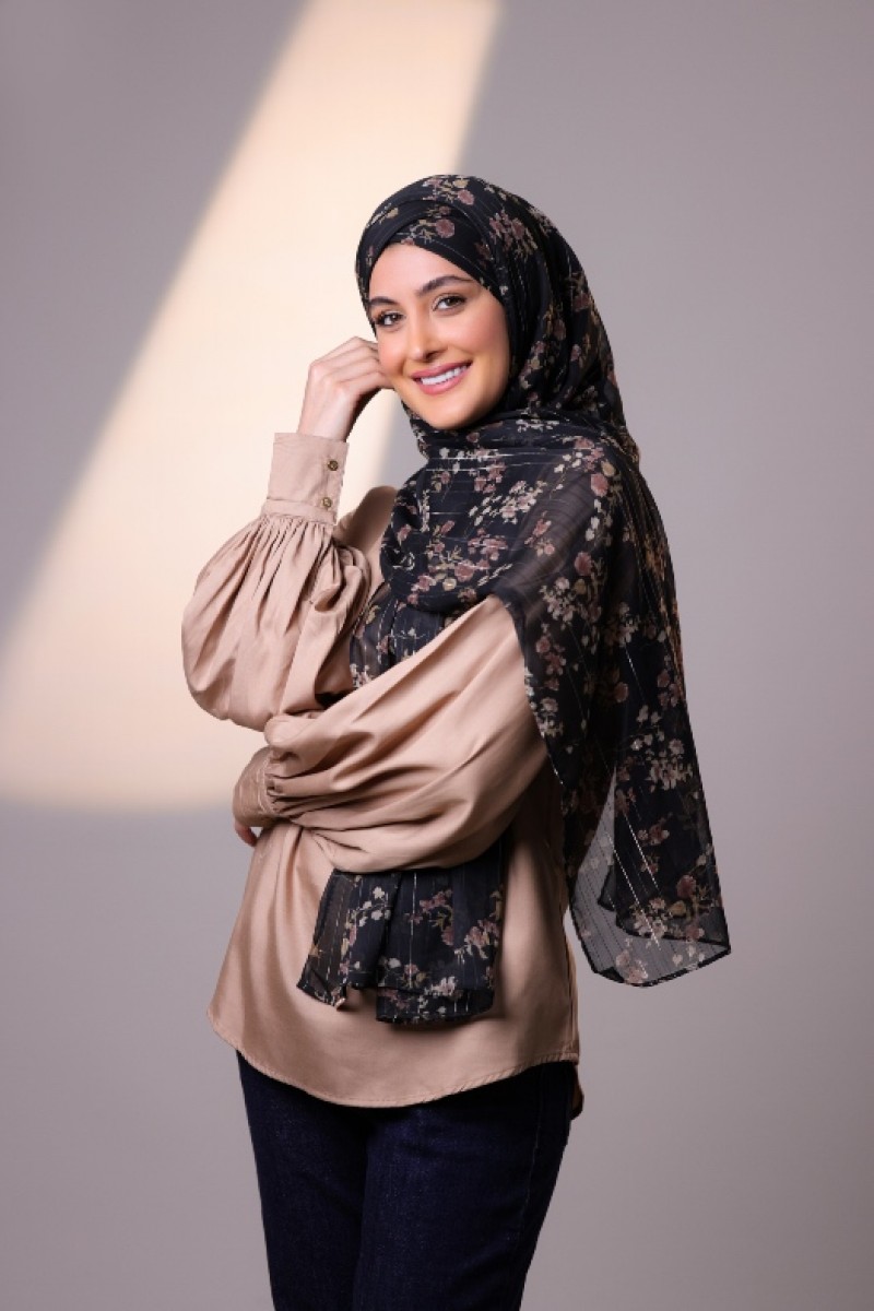 Black Shimmer - Printed Crinkled Chiffon Lurex