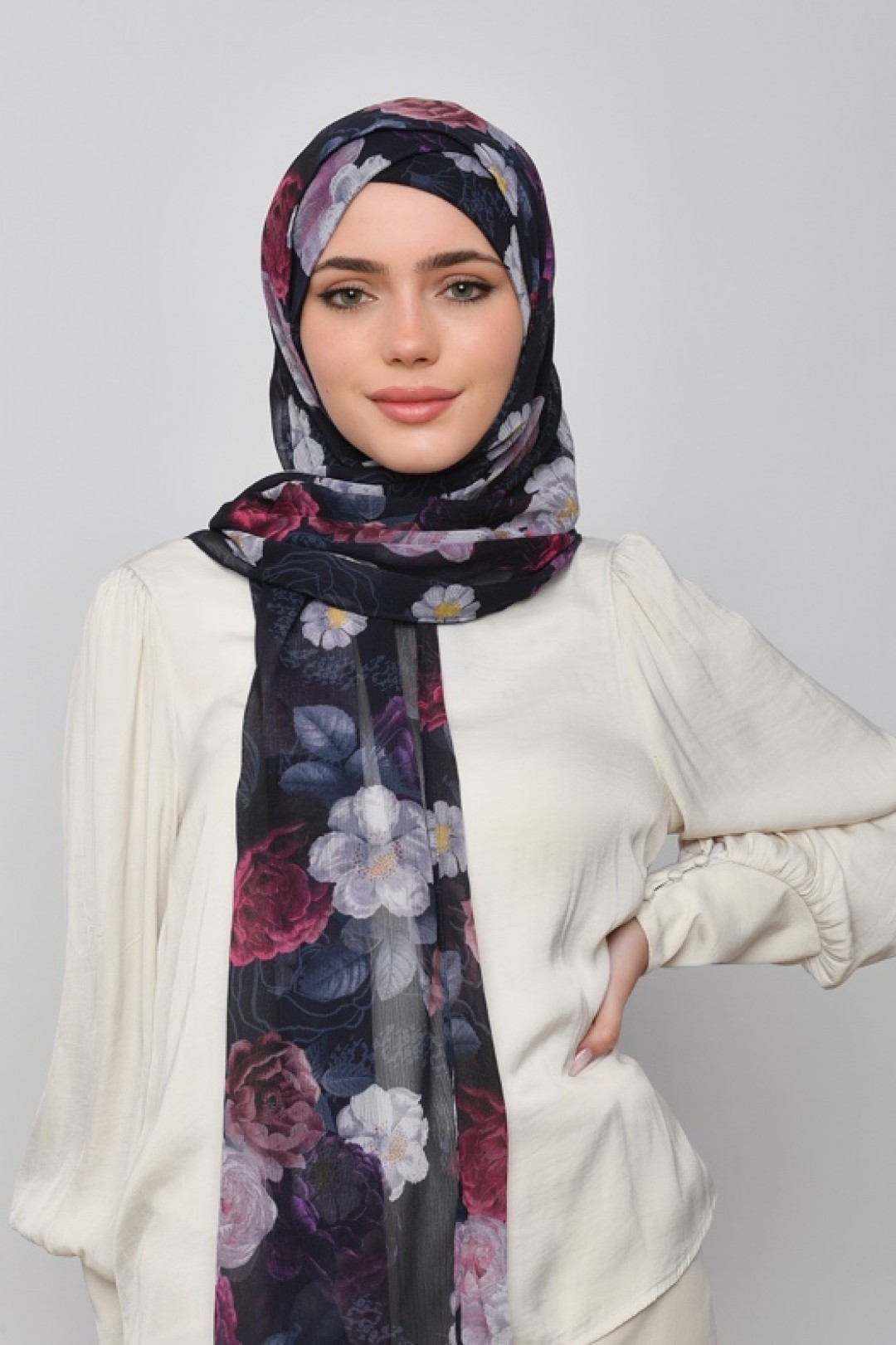 Rahma - Printed Crinkled Chiffon - Face Mask