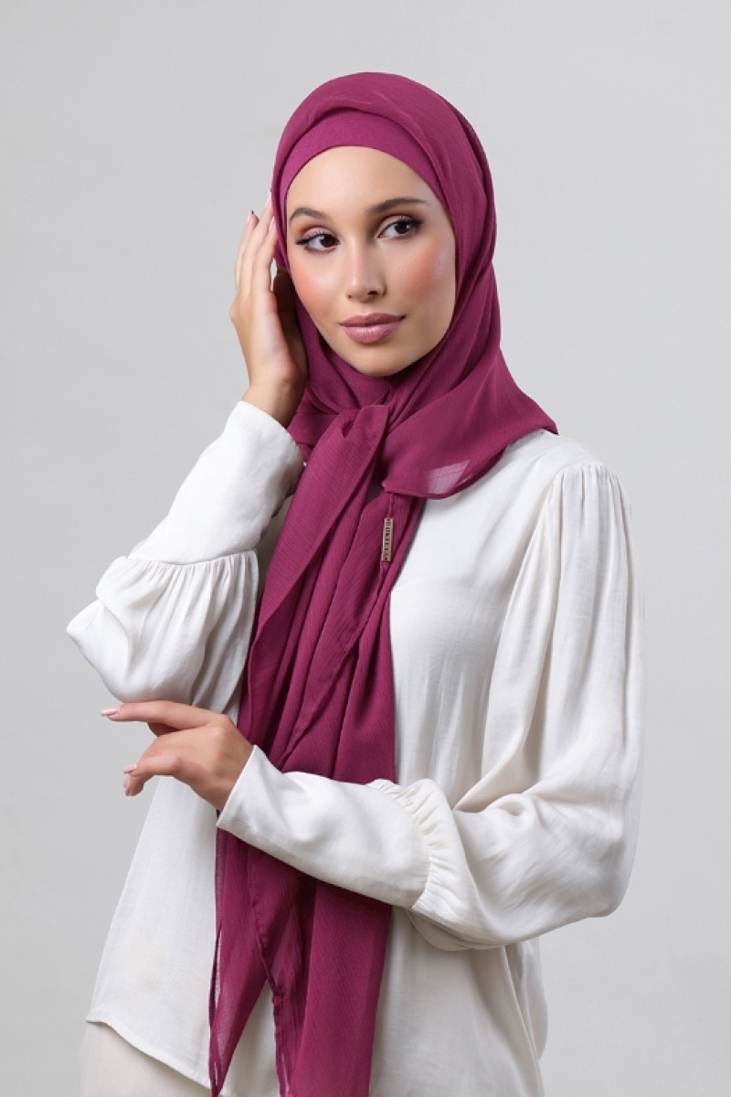 Raspberry - Plain Crinkled Chiffon