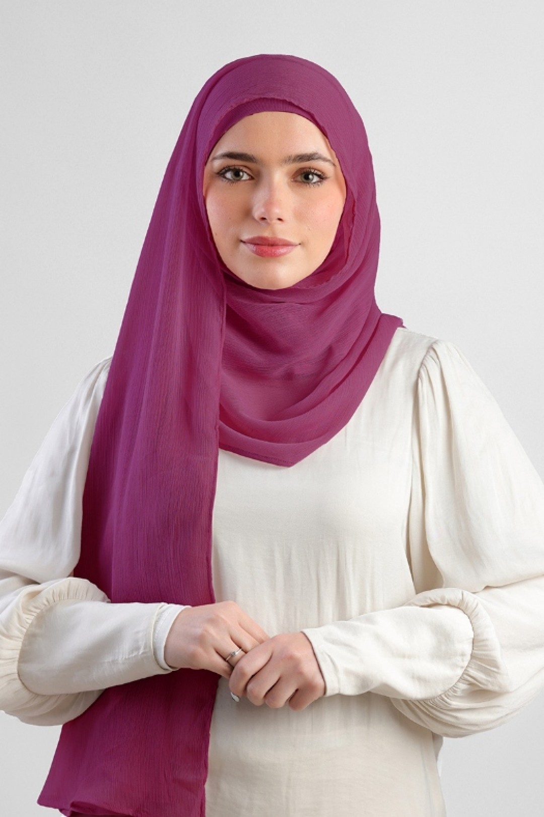 Raspberry - Plain Crinkled Chiffon