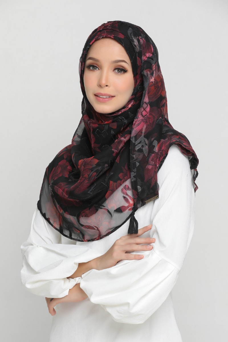 Red Flora - Premium Printed Brasso Georgette - Face Mask