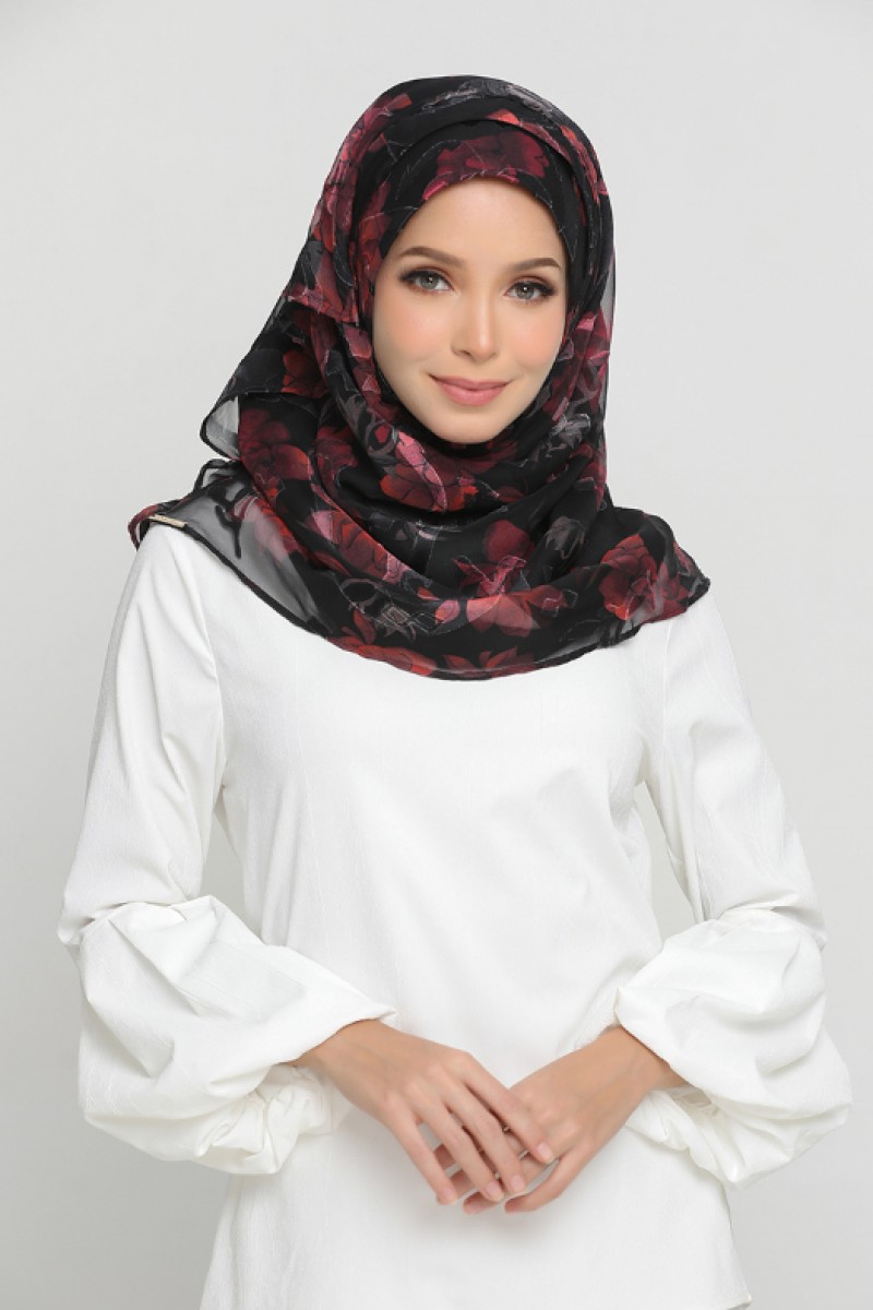 Red Flora - Premium Printed Brasso Georgette - Face Mask