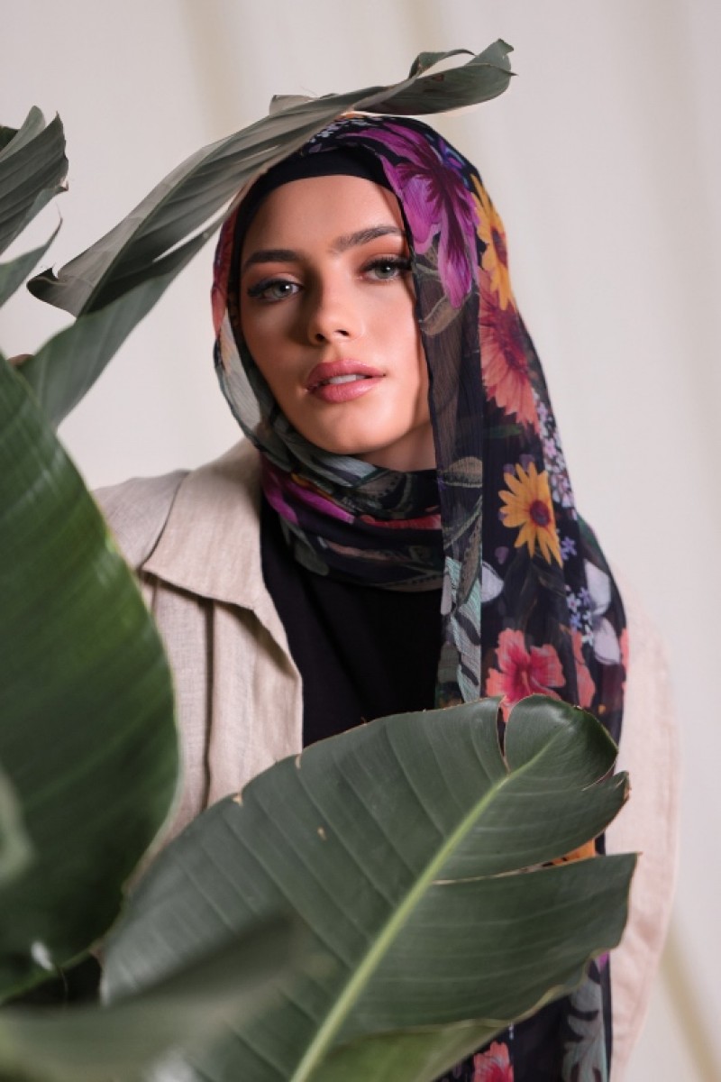 Tropical Twilight - Printed Crinkled Chiffon