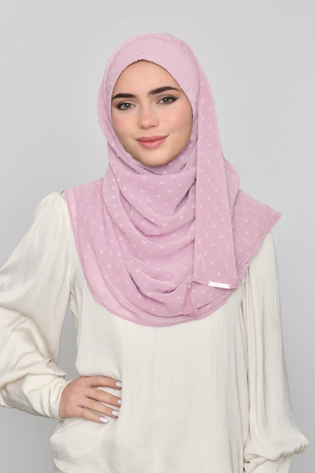 Romantic Mauve -  Plain Mosaic Butti Chiffon