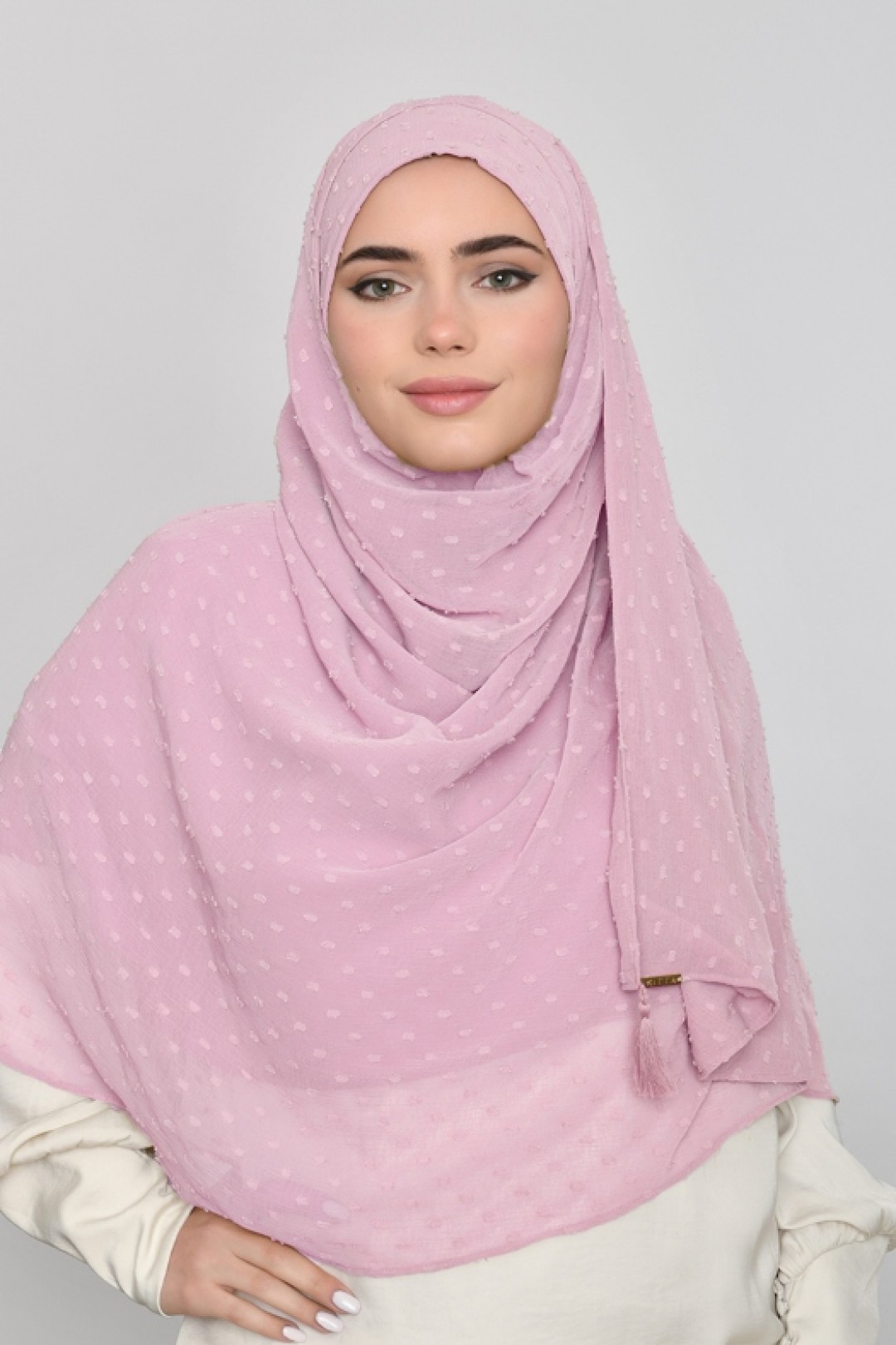 Romantic Mauve -  Plain Mosaic Butti Chiffon