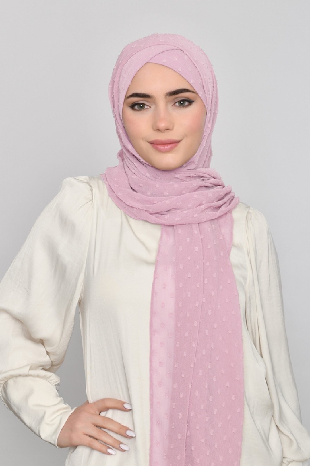 Romantic Mauve -  Plain Mosaic Butti Chiffon