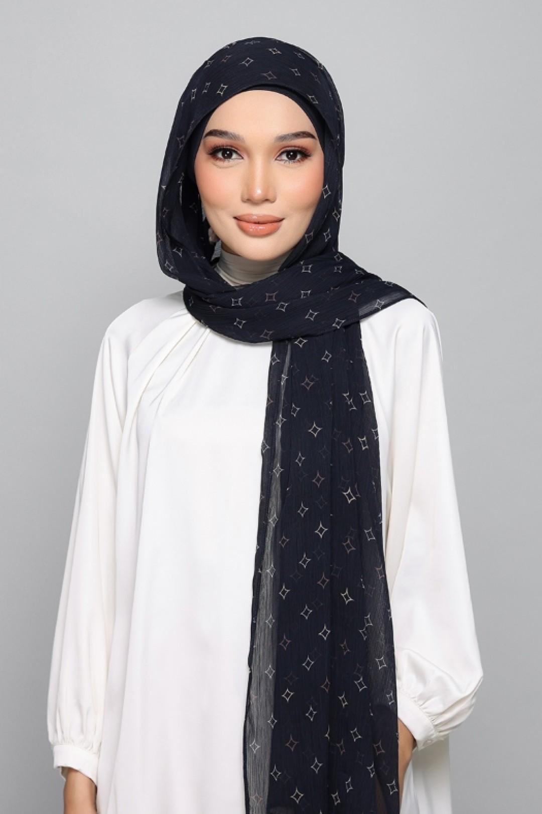 Sparkle Navy - Printed Plus Crinkled Chiffon