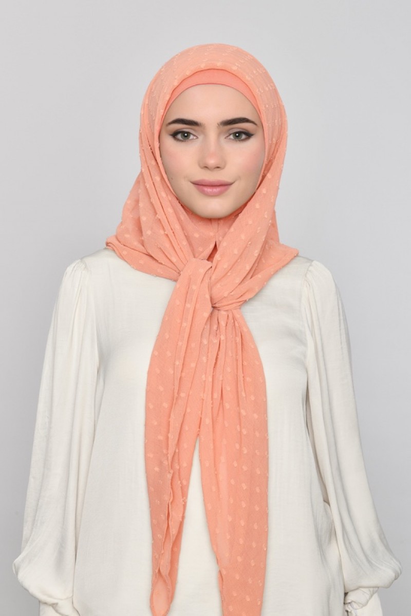 Salmon Pink - Plain Mosaic Butti Chiffon