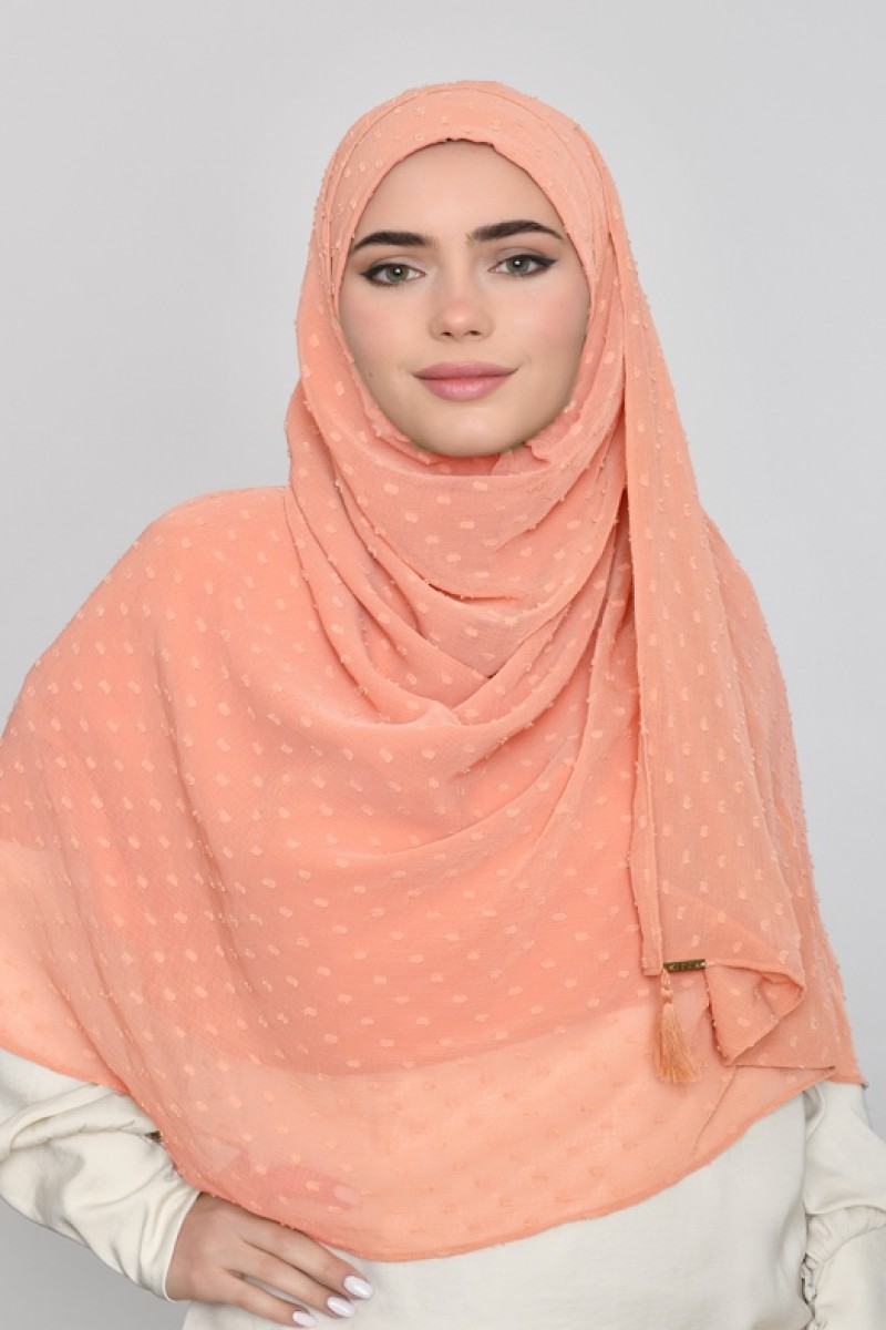 Salmon Pink - Plain Mosaic Butti Chiffon