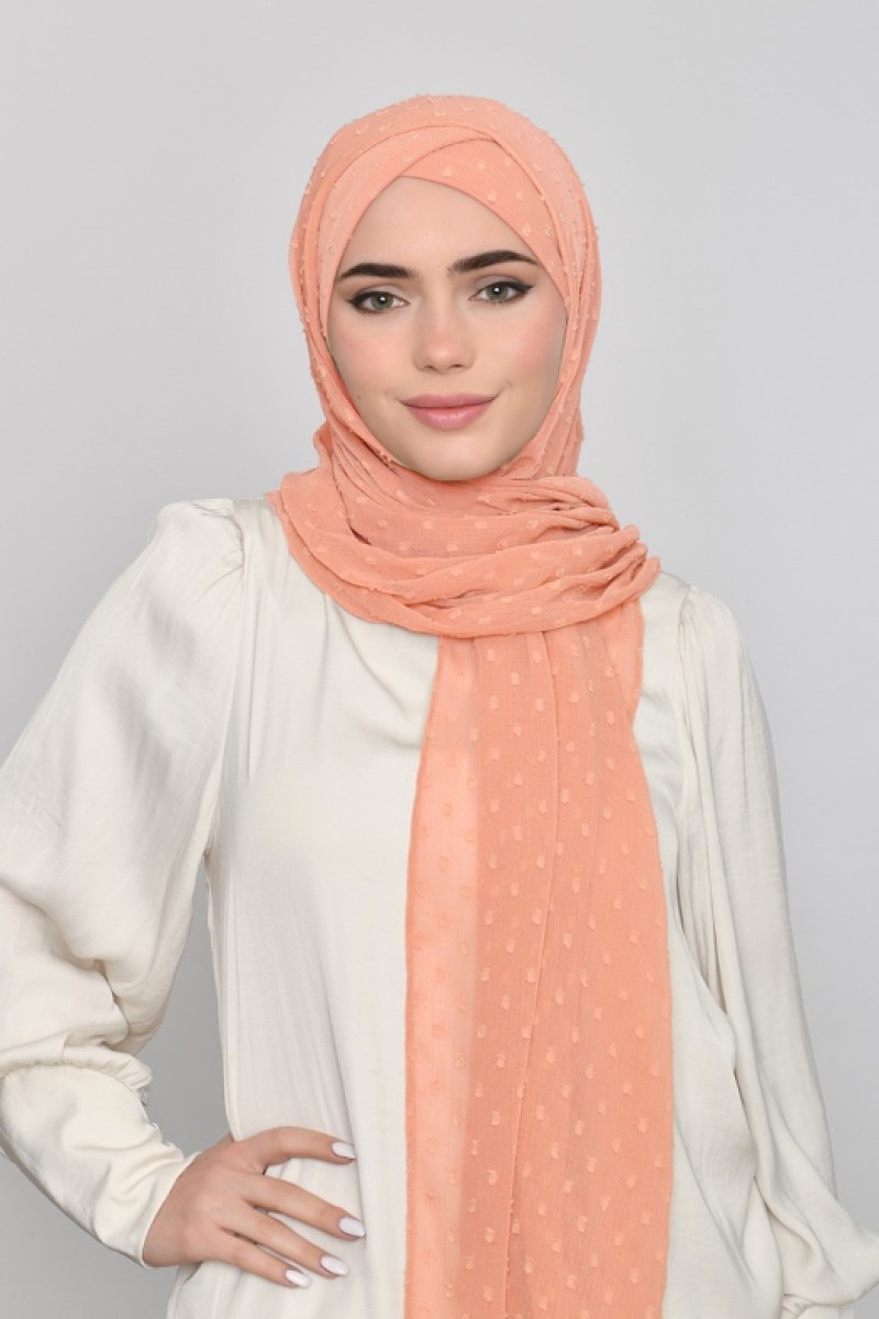 Salmon Pink - Plain Mosaic Butti Chiffon