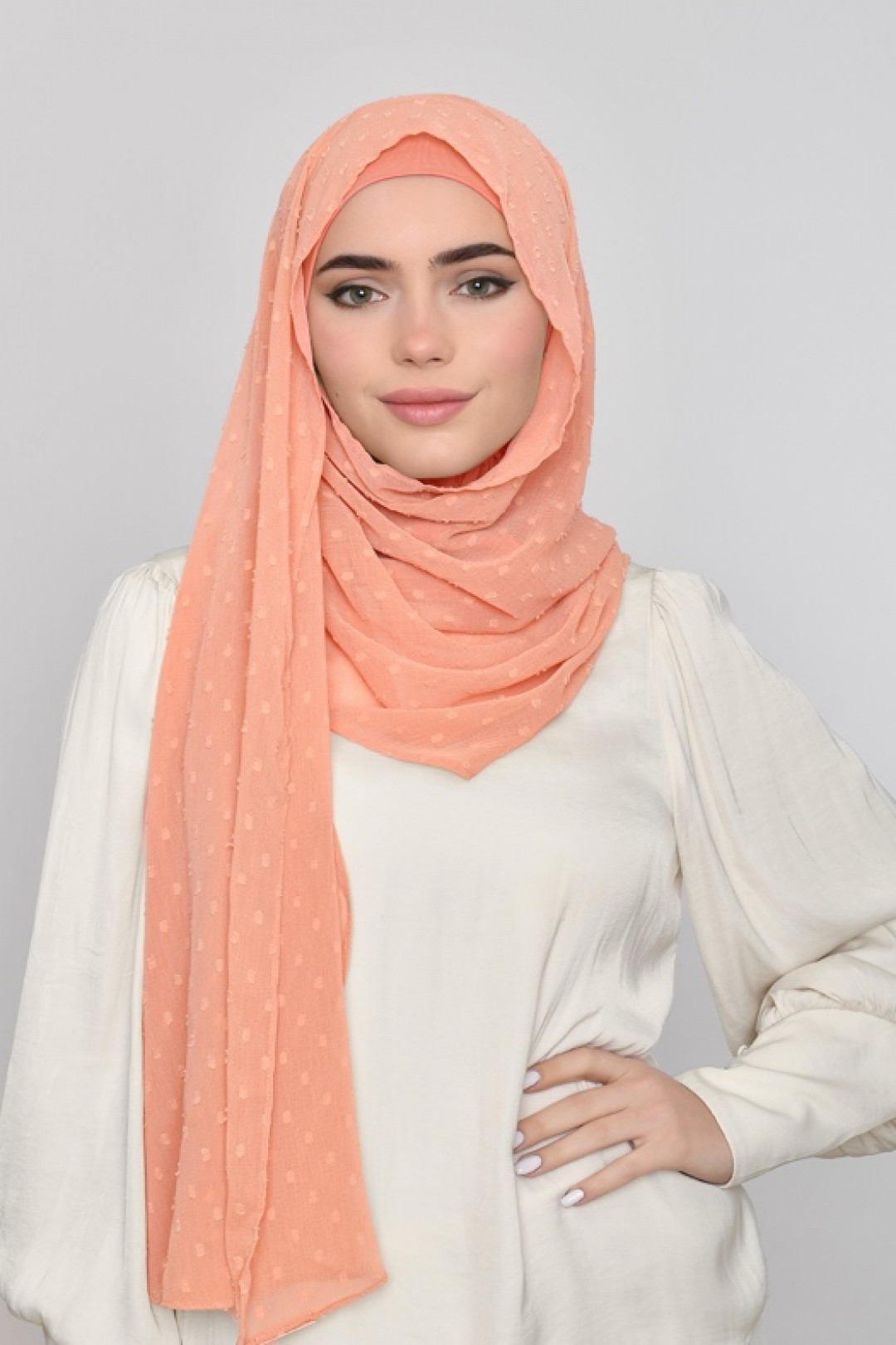 Salmon Pink - Plain Mosaic Butti Chiffon