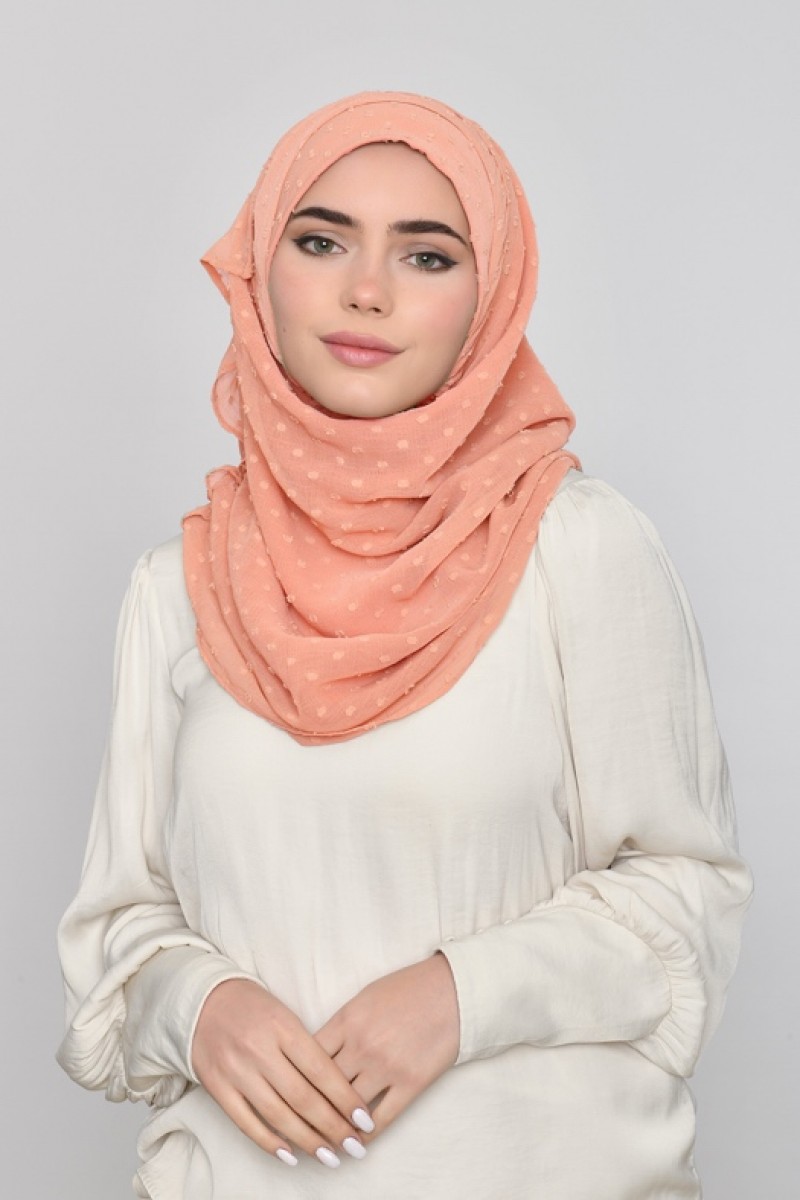 Salmon Pink - Plain Mosaic Butti Chiffon