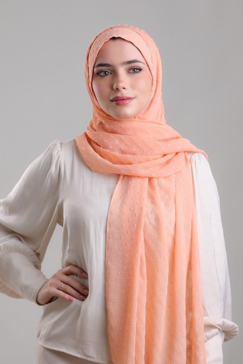 Salmon Pink - Plain Mosaic Butti Chiffon