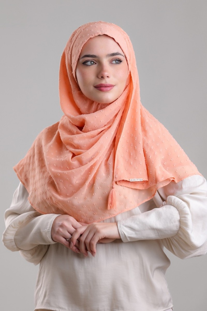 Salmon Pink - Plain Mosaic Butti Chiffon