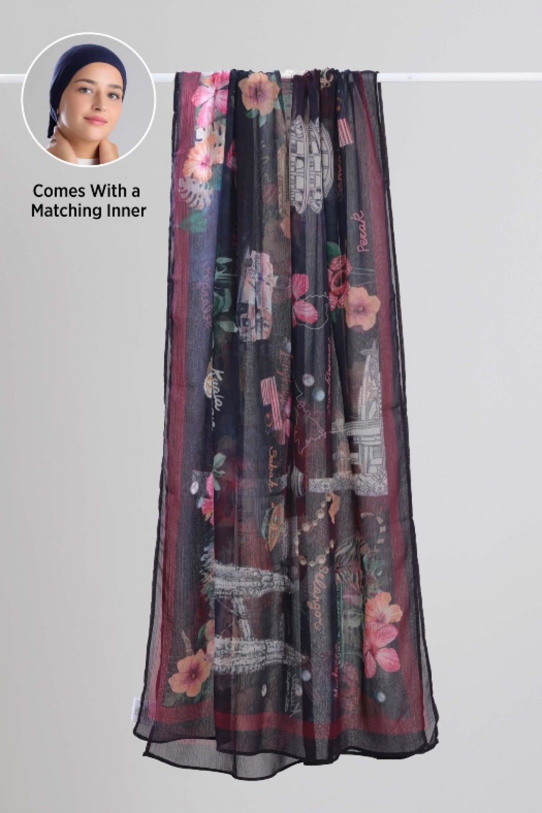 Kuala Lumpur Navy - Printed Crinkled Chiffon