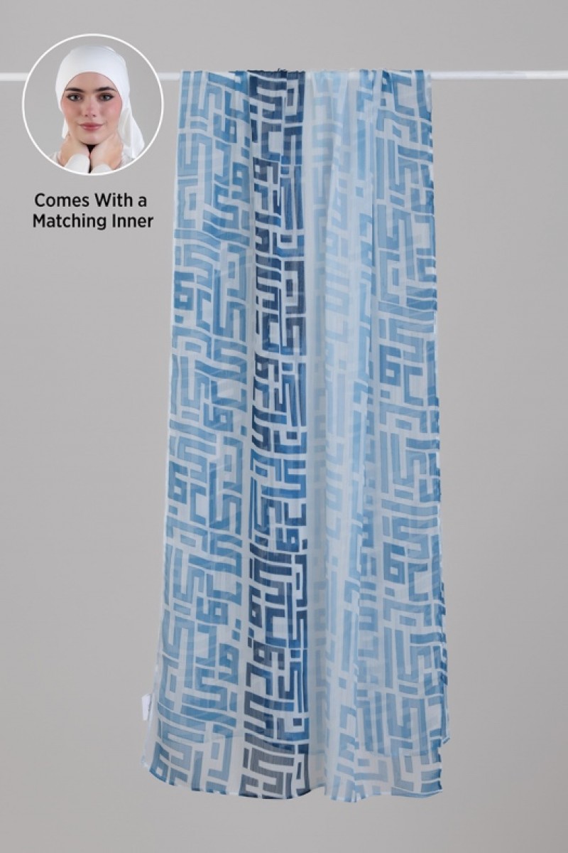 Monogram Blue - Printed Plus Crinkled Chiffon