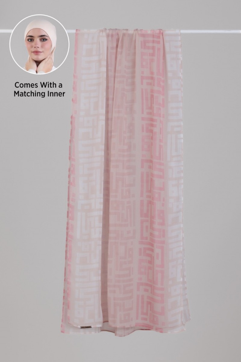 Monogram Pink - Printed Plus Crinkled Chiffon