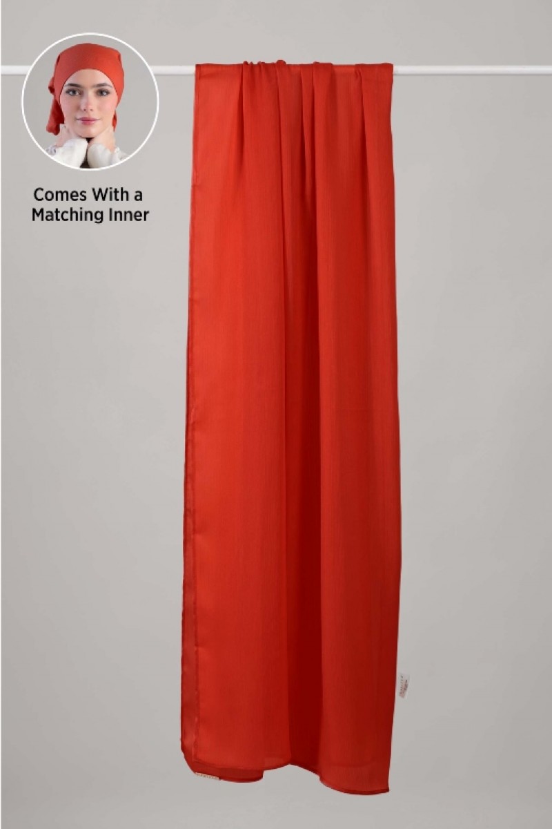 Terracotta -  Plain Crinkled Satin Chiffon