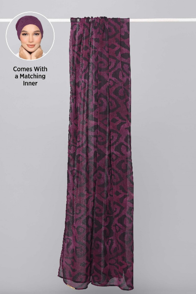 Plum Waves - Printed Plus Crinkled Chiffon