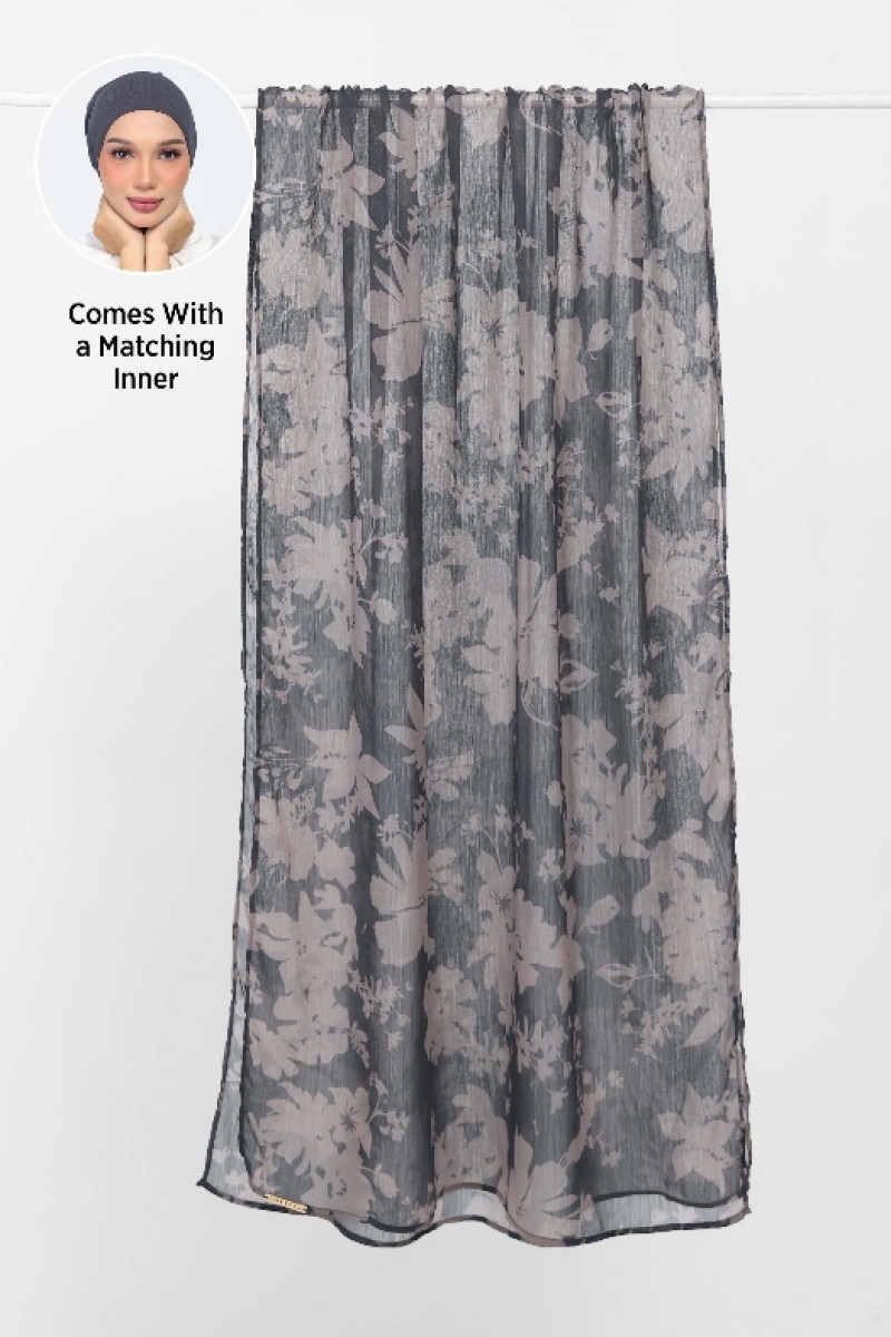 Grey Bouquet - Printed Plus Crinkled Chiffon