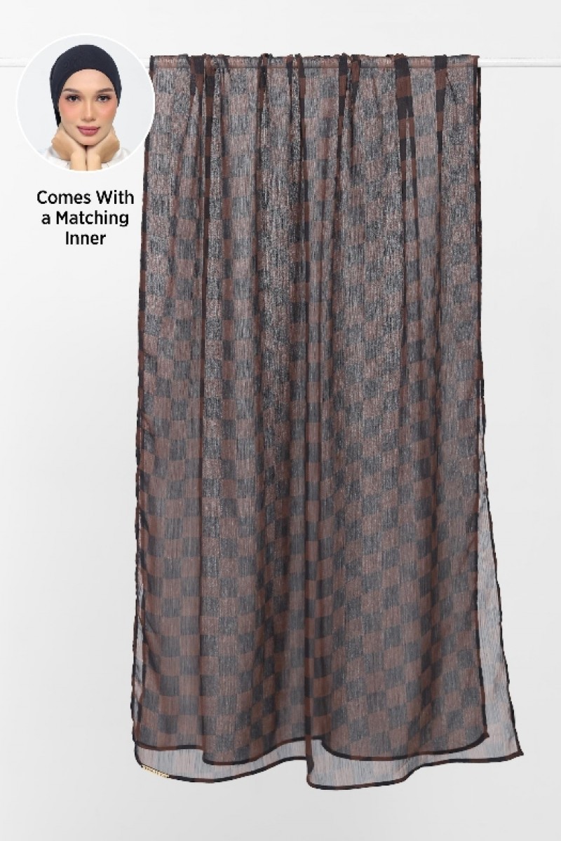 Checkered Brown - Printed Plus Crinkled Chiffon