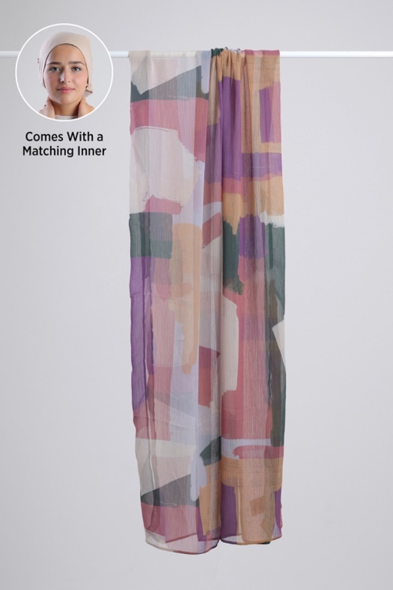 Cocktail - Printed Plus Crinkled Chiffon - Cap Shawl