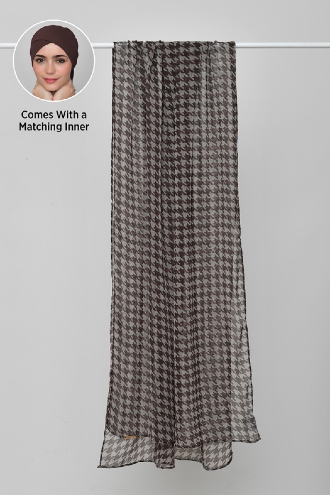 Houndstooth Brown - Printed Plus Crinkled Chiffon