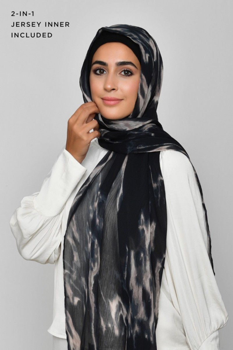 Black Marble - Printed Plus Crinkled Chiffon