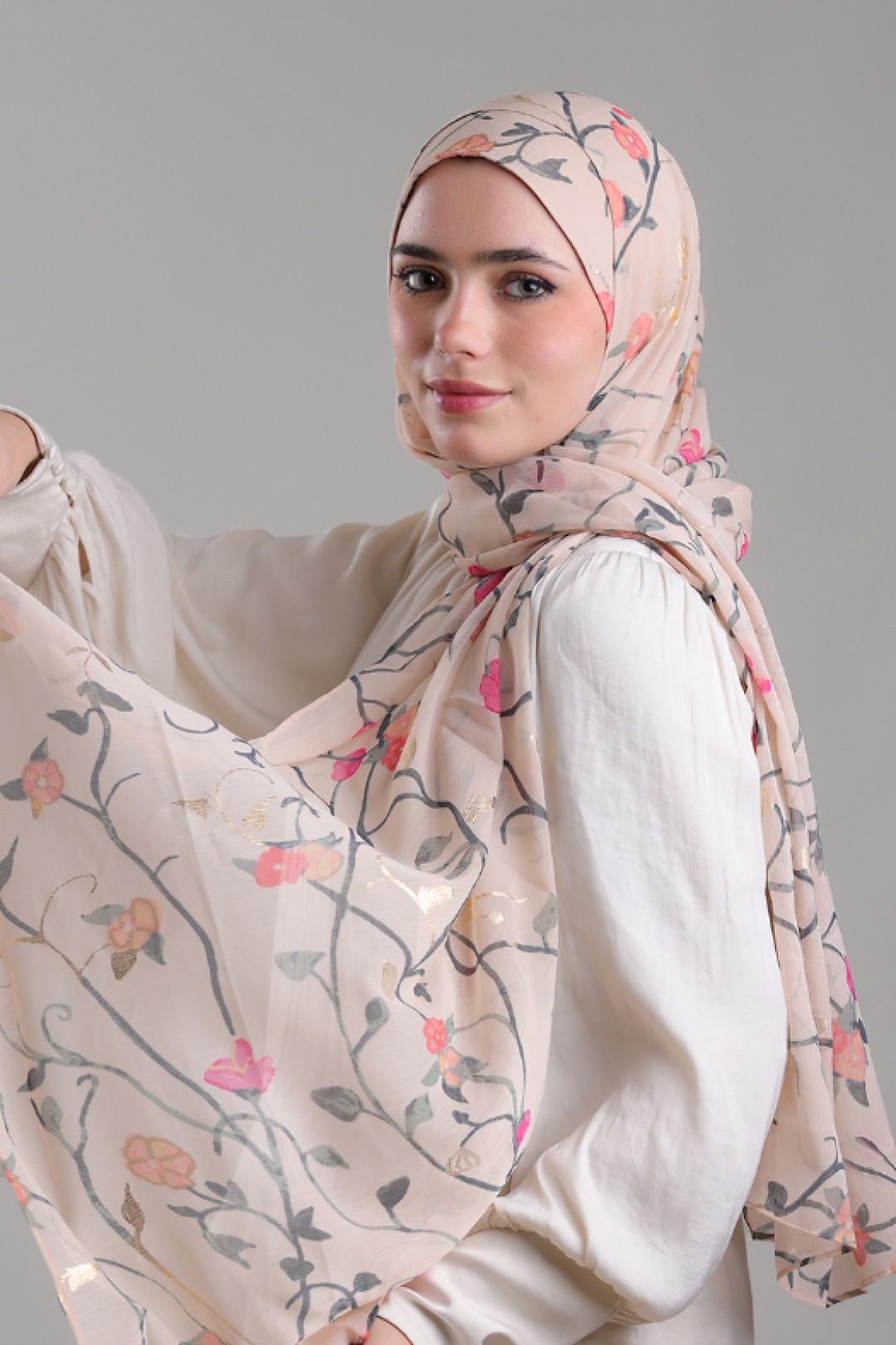 Sheikh Zayed - Printed Plus Crinkled Chiffon with Foil