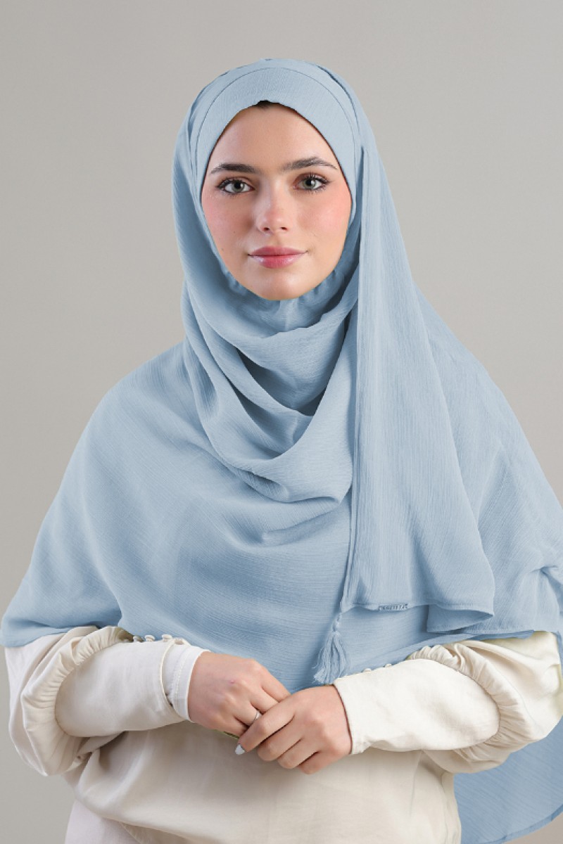 Sky Blue - Plain Crinkled Chiffon