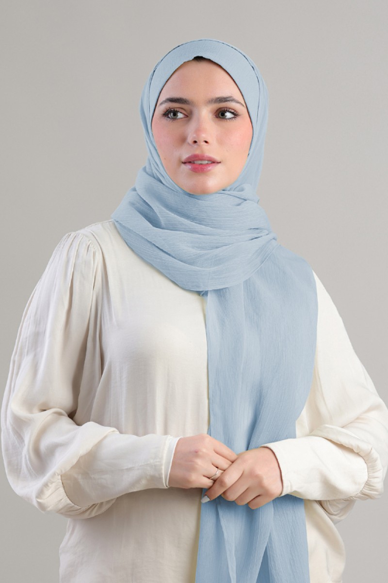 Sky Blue - Plain Crinkled Chiffon