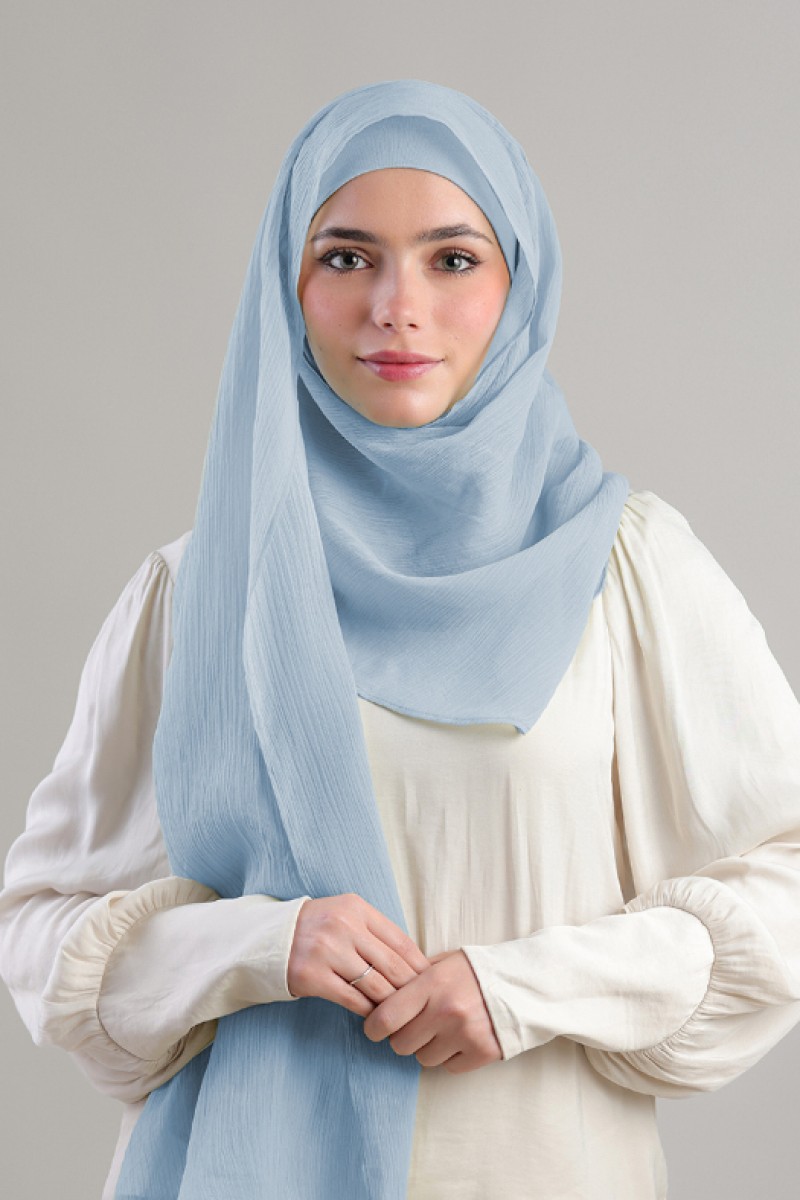 Sky Blue - Plain Crinkled Chiffon