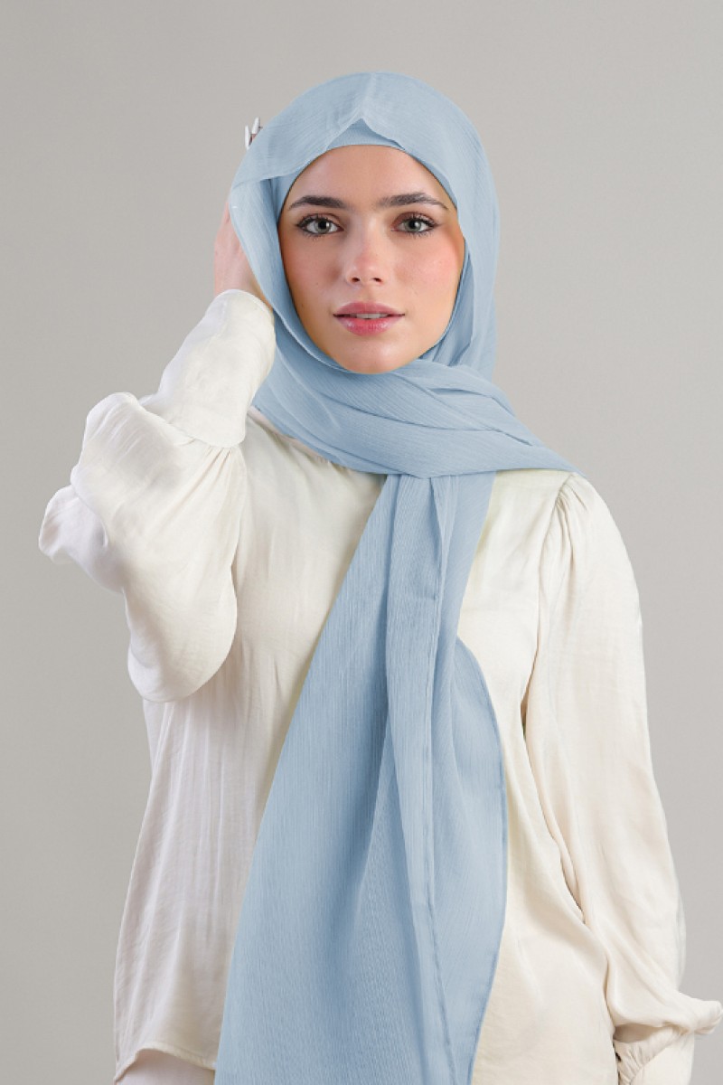 Sky Blue - Plain Crinkled Chiffon