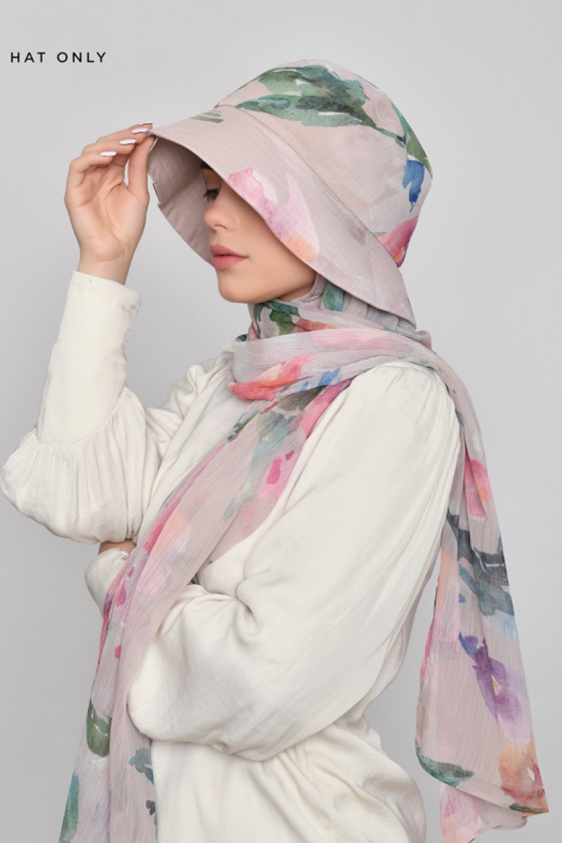 Sophia - Printed Crinkled Chiffon - Bucket Hat