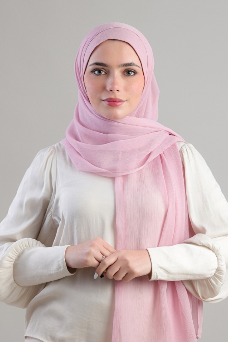 Soft Pink - Plain Crinkled Chiffon