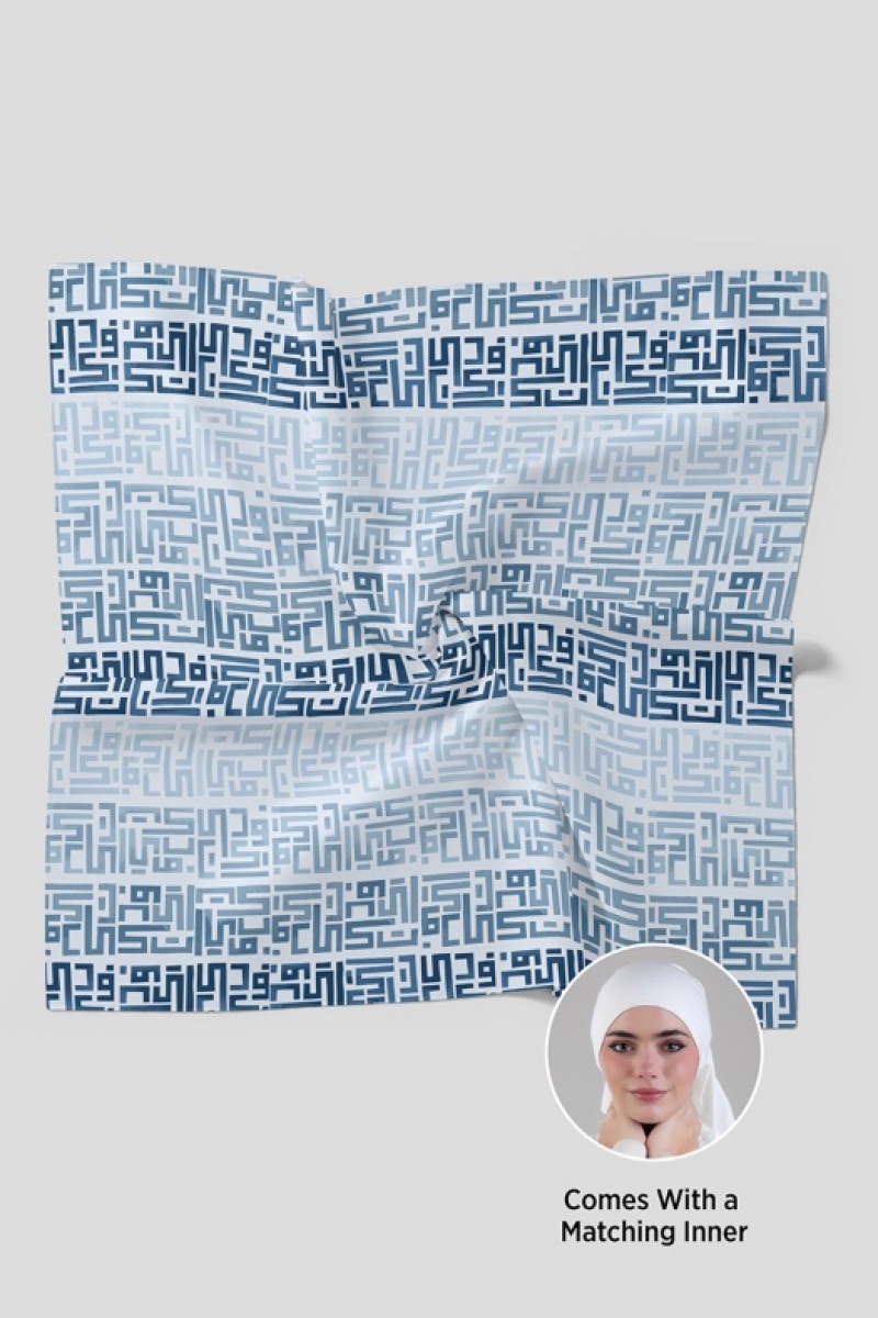 Monogram Blue - Printed Plus Crinkled Chiffon