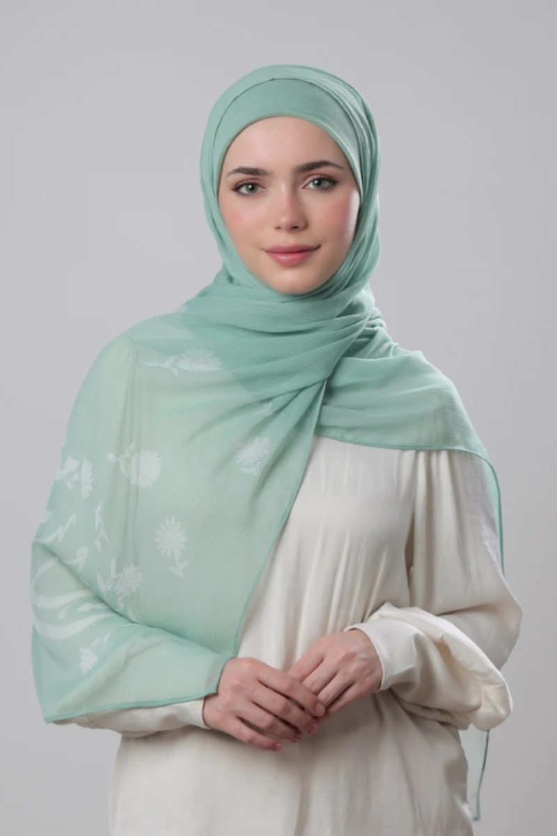Strong Green - Printed Crinkled Chiffon