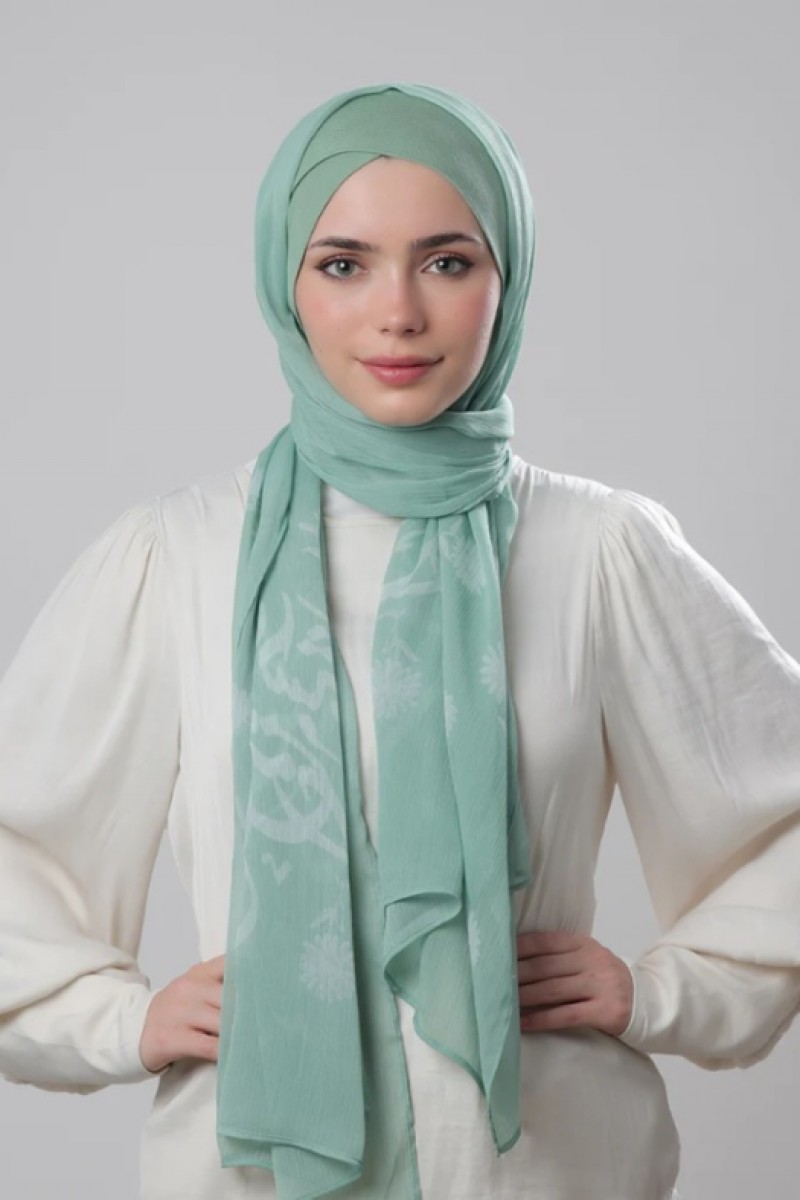 Strong Green - Printed Crinkled Chiffon