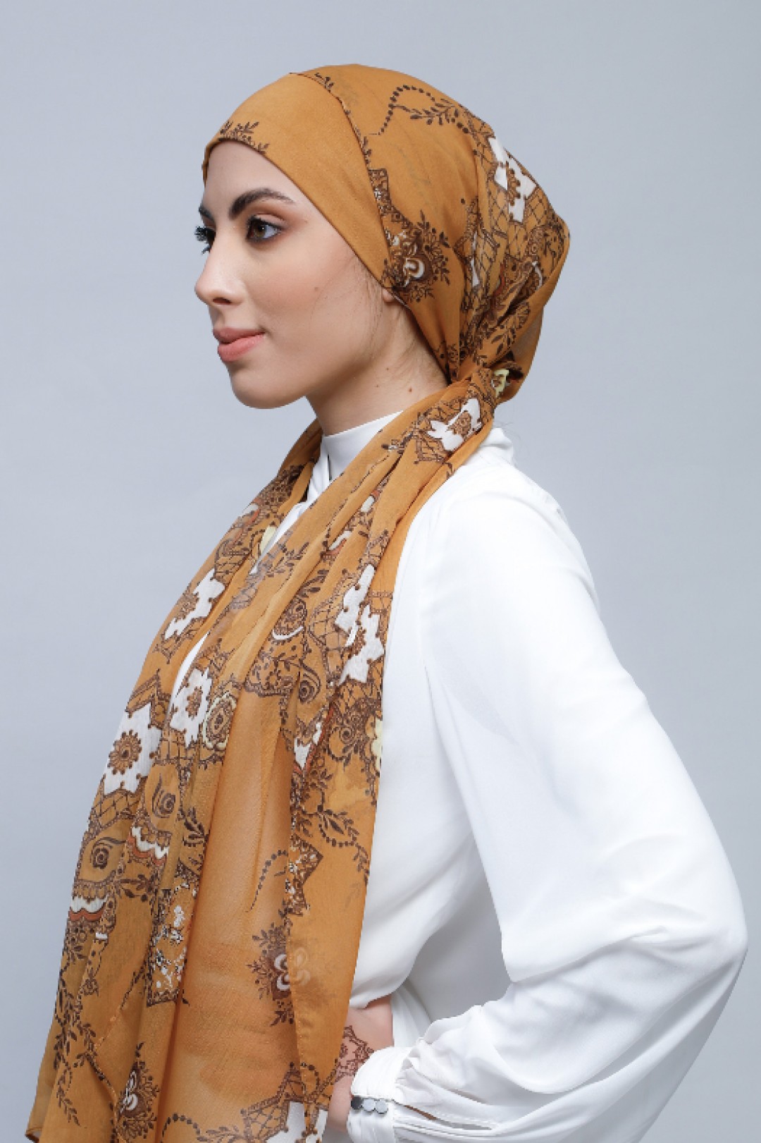 Unity - Printed With Pompoms Crinkled Chiffon - Cap Shawl