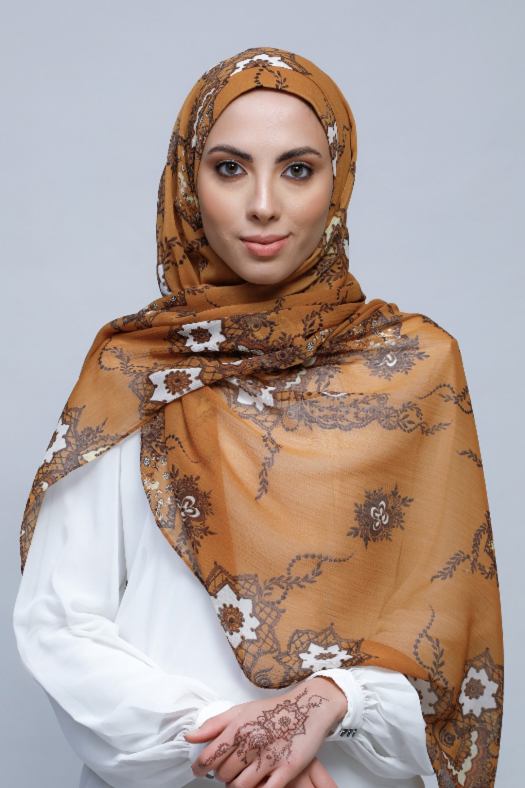Unity - Printed With Pompoms Crinkled Chiffon - Cap Shawl