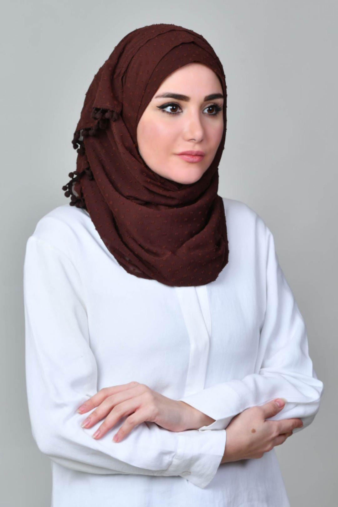 Choco - Plain Mosaic Butti Chiffon - Mini & Capshawl