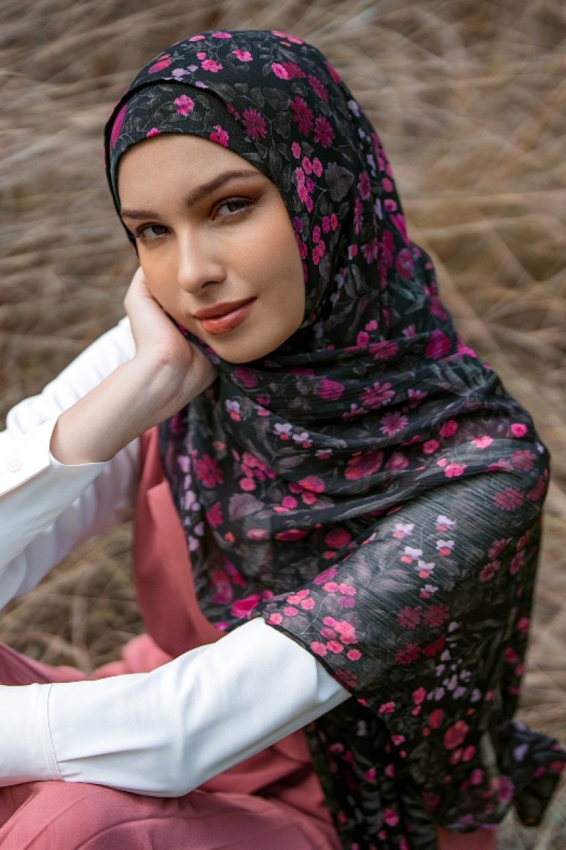 Dark Petunia - Printed Plus Crinkled Chiffon