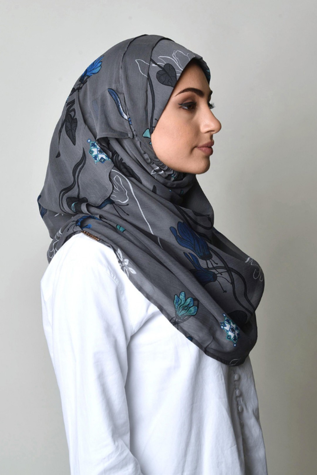 Cyclamen Blues - Printed Crinkled Chiffon