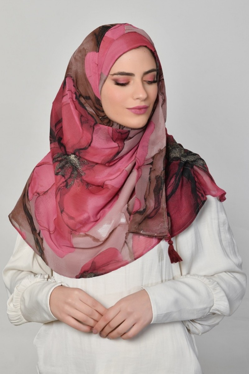 Wardah - Printed Crinkled Chiffon - Face Mask