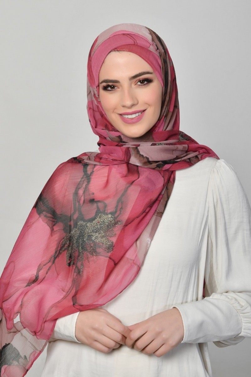 Wardah - Printed Crinkled Chiffon - Face Mask