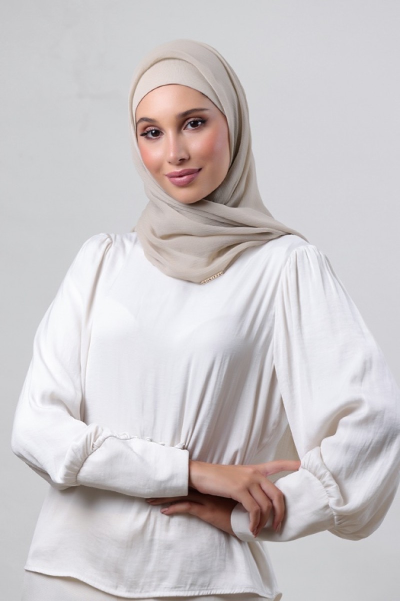 Warm Beige - Plain Crinkled Chiffon